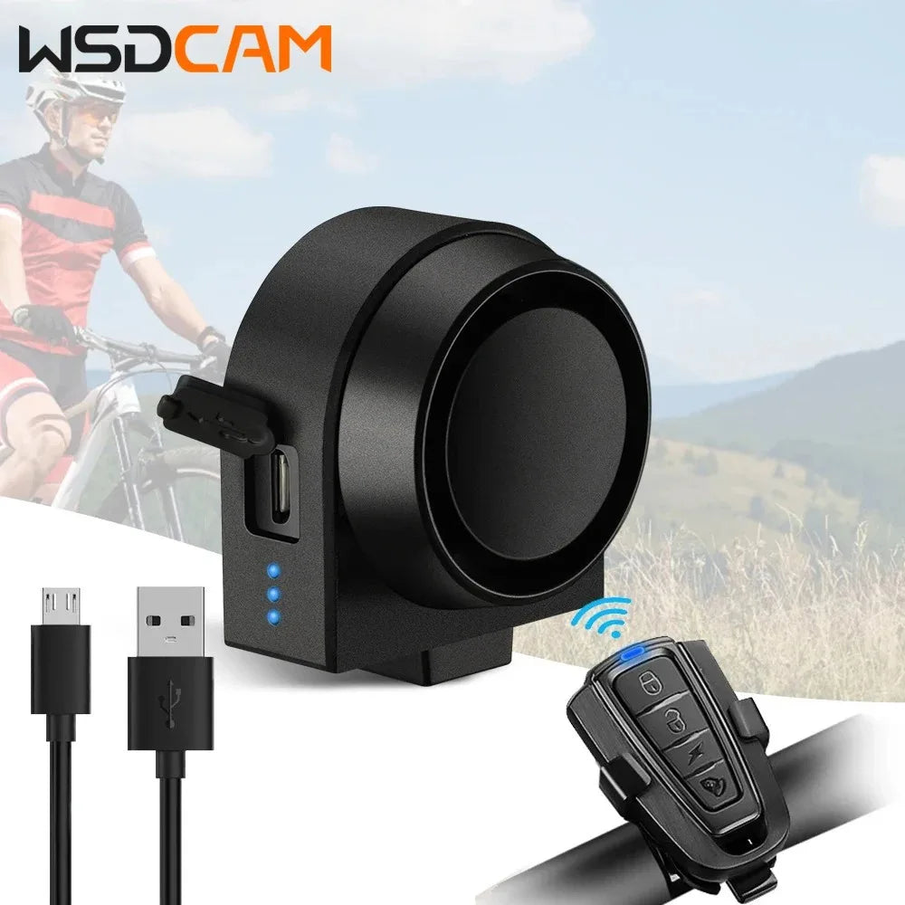 WSDCAM Bicycle Alarm – Waterproof Vibration Alarm with USB Charging & Remote Control, 110 dB Security for Bike & Motorcycle