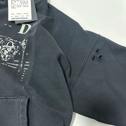 2025SS Ripped E.R.D. Hoodie – Men & Women Slogan Print Short Wide Sweatshirt