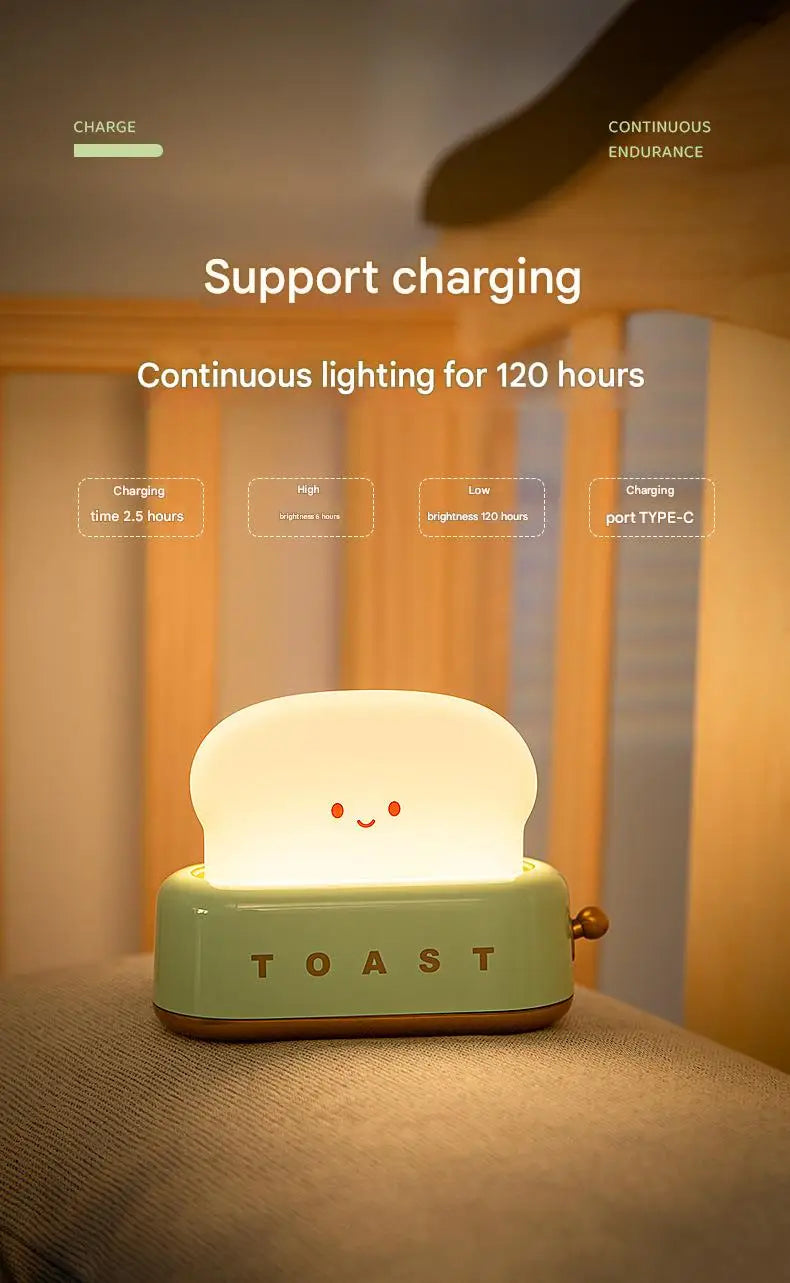 INS Style Toast Maker Night Light – Creative LED Bedside Desk Lamp with Timer