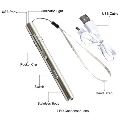 Mini Portable LED Pen Light — USB Rechargeable Medical Flashlight with Stainless Steel Clip for Dentist & Nurse Use