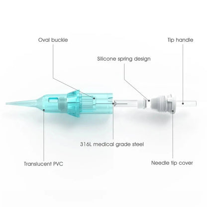 20pcs Gray Tattoo Cartridge Needles – Disposable Sterile Membrane System for Permanent Makeup Machines & Grips