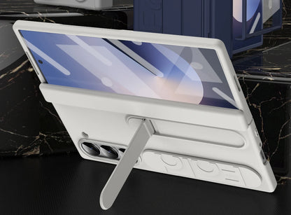 Original Silicone Grip Phone Case for Samsung Galaxy Z Fold 4-7 – Stand & Hinge Protective Cover with Glass Film