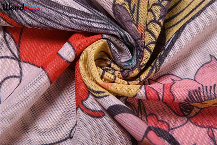 Weird Puss See-Through Jumpsuit for Women - Backless Dragon Print Short Sleeve Fitness & Workout Slim Stretch Clubwear