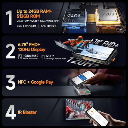 Ulefone Armor 26 Ultra 5G Rugged Waterproof Smartphone - 120W Fast Charging, 15600mAh, 200MP+64MP, 24GB+512GB, NFC
