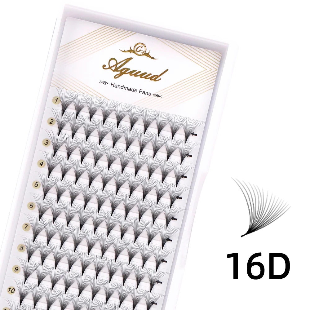 AGUUD 10-Tray Premade Volume Lashes – Super Fans with Needle Stem & Narrow Base for Eyelash Extensions
