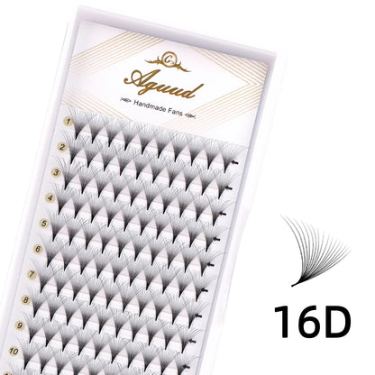 AGUUD 10-Tray Premade Volume Lashes – Super Fans with Needle Stem & Narrow Base for Eyelash Extensions
