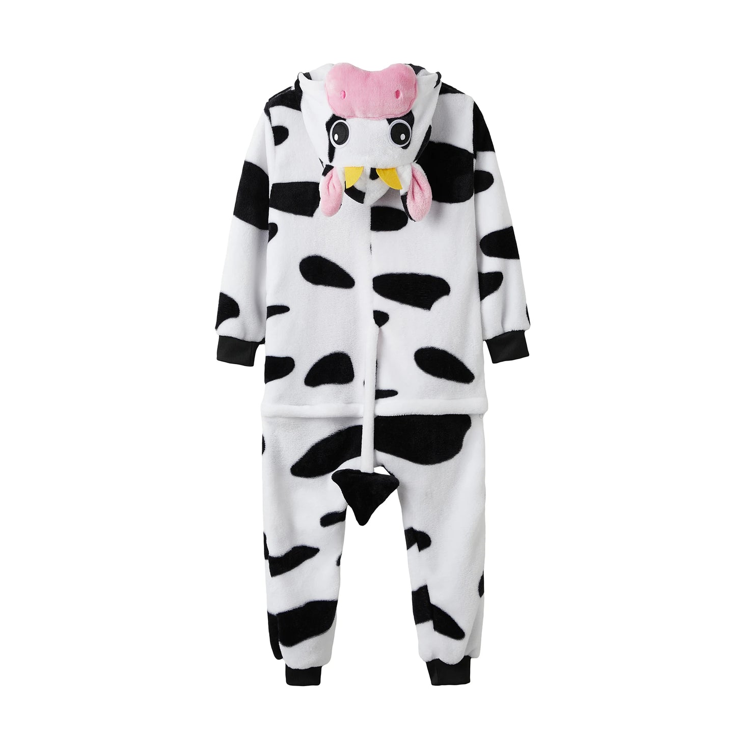 Pink Cow Onesie Pajamas — Cartoon Animal Costume for Women, Men, Girls & Boys, Funny Halloween & Winter Home Outfit