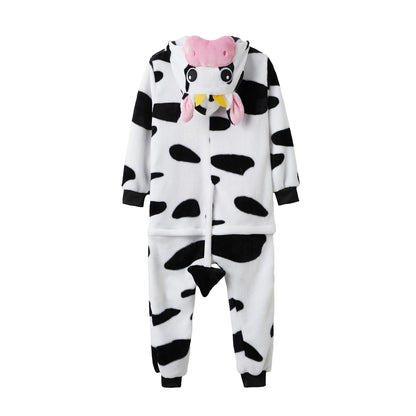 Pink Cow Onesie Pajamas — Cartoon Animal Costume for Women, Men, Girls & Boys, Funny Halloween & Winter Home Outfit