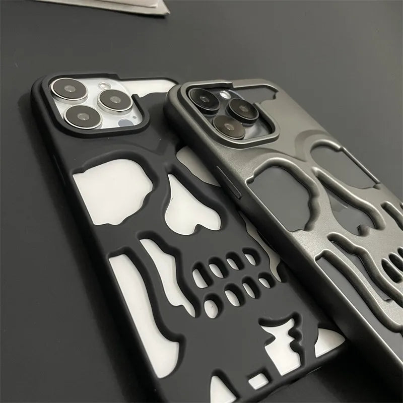 Cool Hollow Skull Ghostface Plating iPhone Case – Heat Dissipation Slim Cover for iPhone 14-17 Pro Max