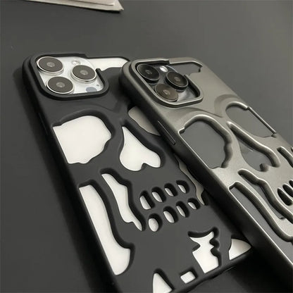 Cool Hollow Skull Ghostface Plating iPhone Case – Heat Dissipation Slim Cover for iPhone 14-17 Pro Max
