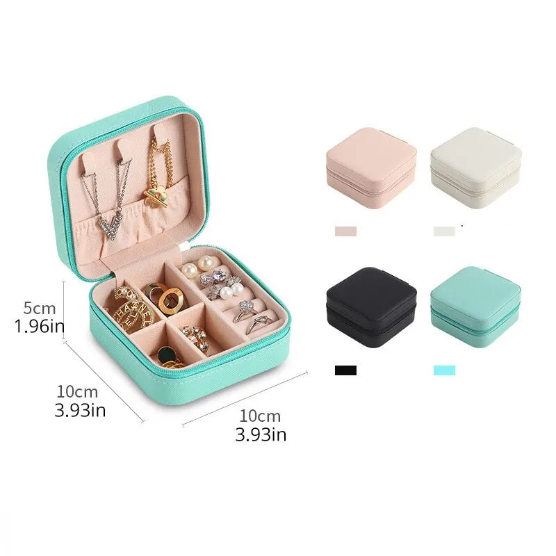 Mini Jewelry Storage Box - Portable Travel Earrings Necklace Organizer for Women, PU Leather Display Case