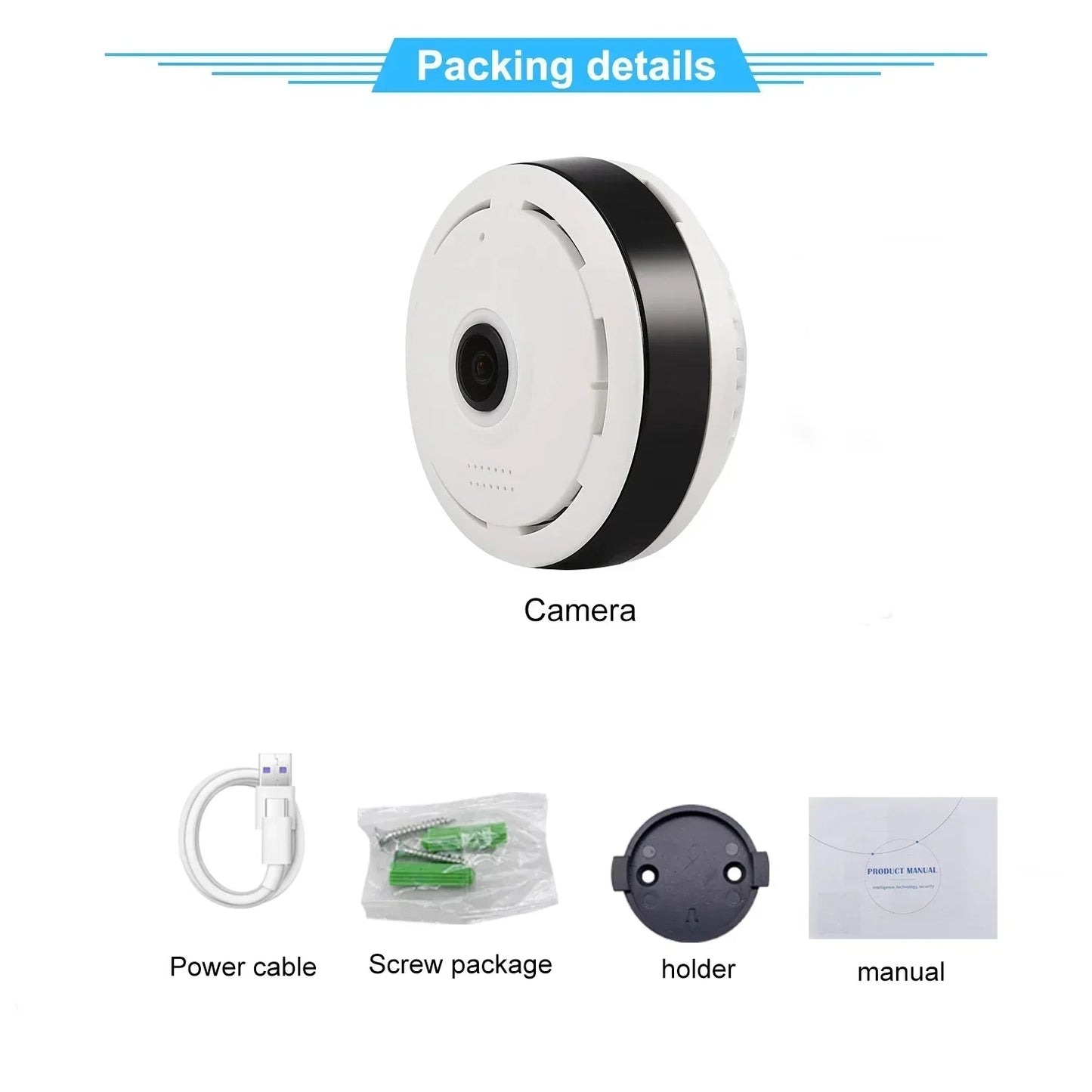 Small WiFi 360° Panoramic Surveillance Camera – 2MP IP Camcorder with Two-Way Audio for Home Security