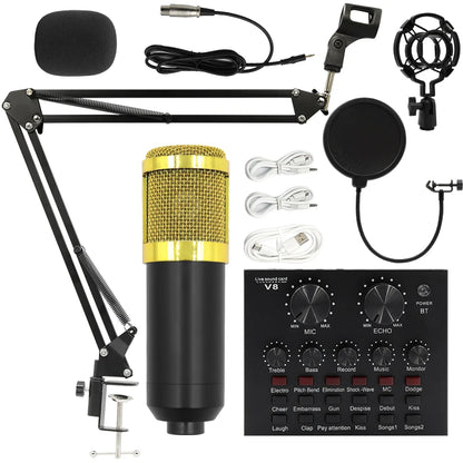 BM800 V8 Sound Card Set – Professional Condenser Microphone for Karaoke, Podcast Recording & Live Streaming