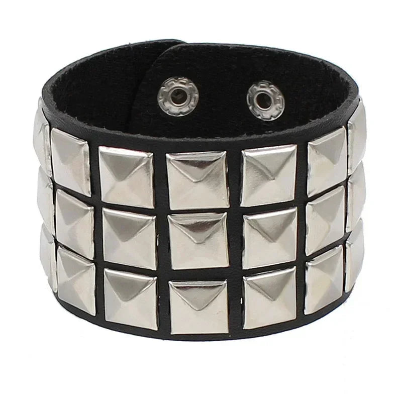 New Punk Fashion Black Leather Cuff Bracelet for Men & Women - Rivets Stud Charm Wristband Bangle, Gothic Jewelry 2024