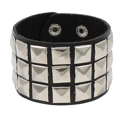 New Punk Fashion Black Leather Cuff Bracelet for Men & Women - Rivets Stud Charm Wristband Bangle, Gothic Jewelry 2024