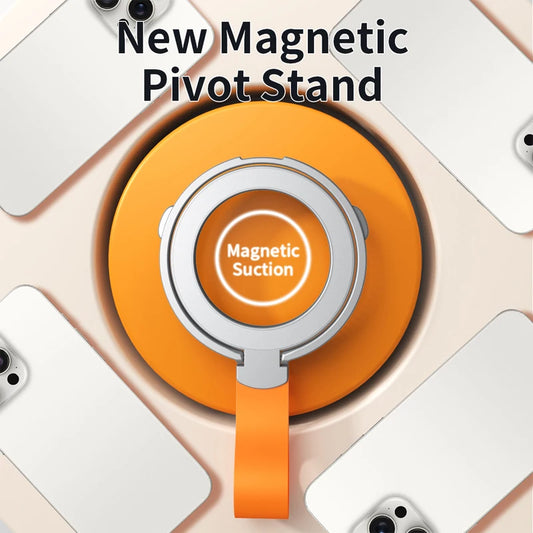 MagSafe Magnetic Ring Phone Holder – Silicone Cord Rotating Kickstand for iPhone 15, 14, 13, 12 Series, Alloy Buckle Stand