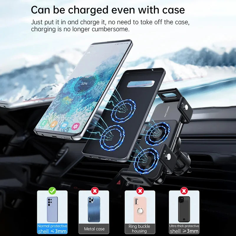 Dual Coil Wireless Car Charger for Samsung Galaxy Z Fold 3/2, Flip 4/3 and iPhone – Fast Charging Vent Mount Holder