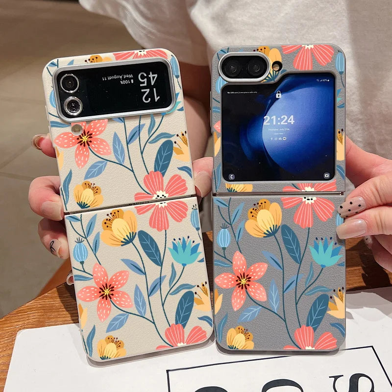 Floral Leather Texture Soft TPU Case for Samsung Galaxy Z Flip 6/5/4/3 5G – Stylish Folding Phone Cover