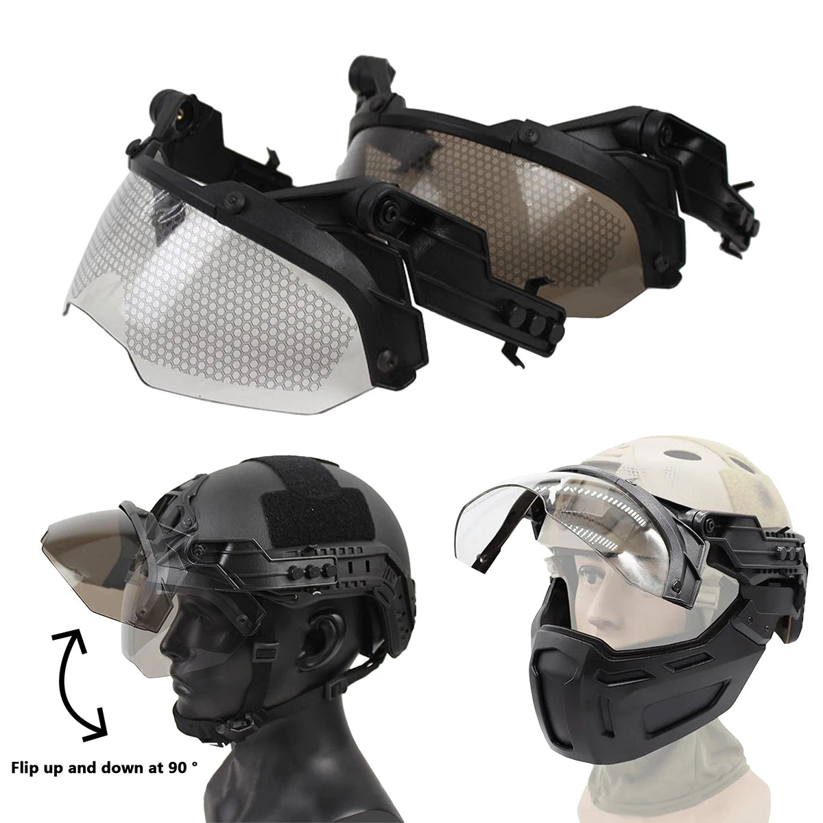 Tactical FAST Helmet Half Face Mask with Flip Goggles – Airsoft, Paintball, and Hunting Gear Accessories