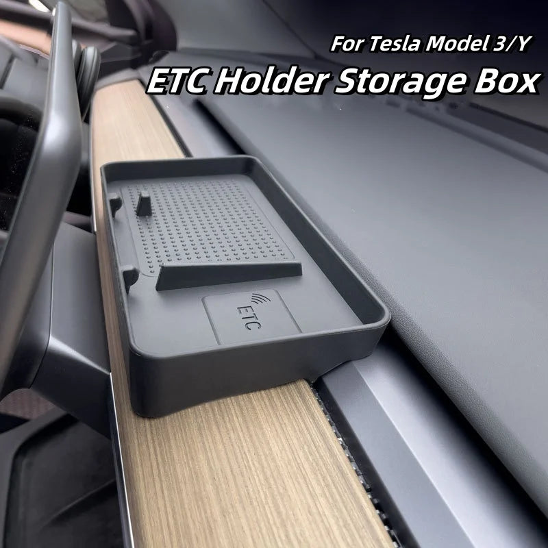 Hidden Behind-Screen Storage Box for Tesla Model 3 & Y – Dashboard Organizer with Tissue Holder, Anti-Slip Mat & Phone Bracket