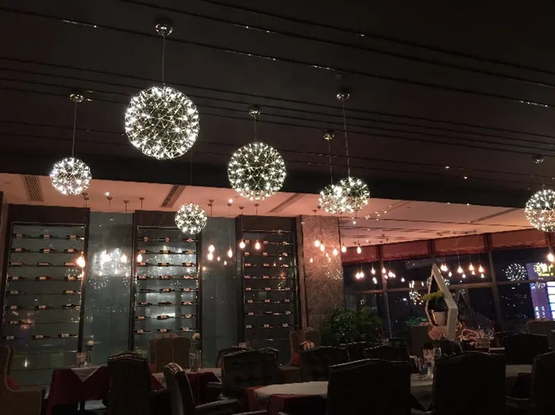 Italy Designer Spark Ball LED Chandelier – Stainless Steel Firework Pendant Lamp with Remote for Loft Living Room Decor