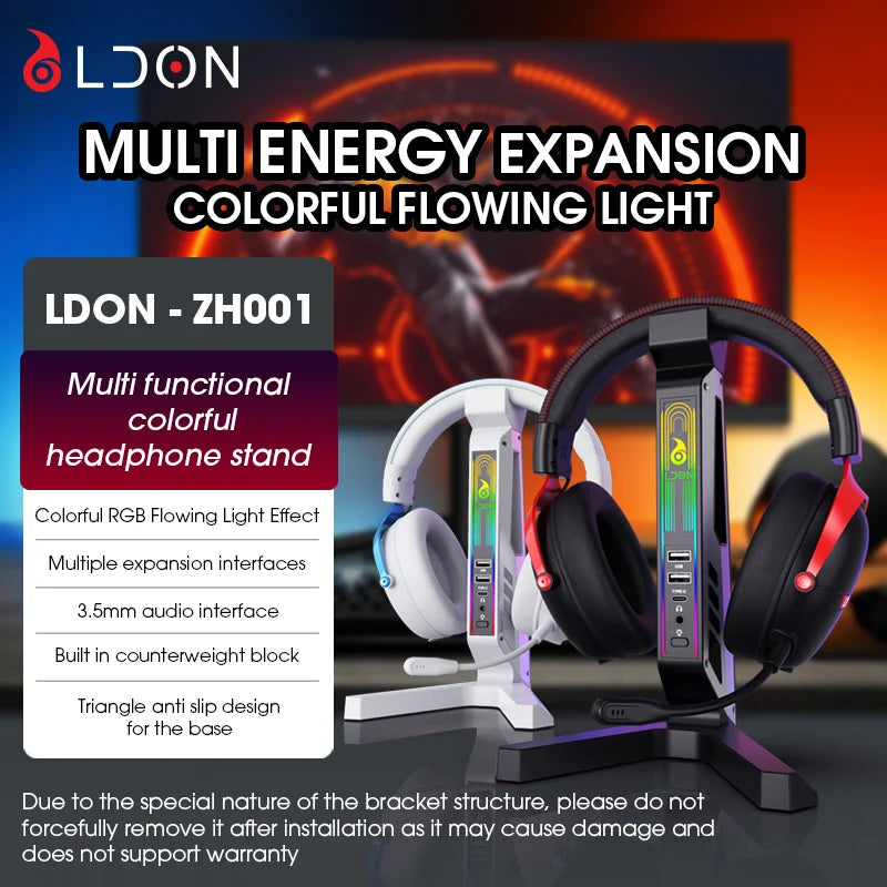 RGB Gaming Headset Stand – LED USB Charging Dock with Sound-Activated Lights & 11 Modes