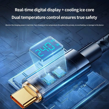 240W PD Fast Charging USB-C to USB-C Cable with 100W Digital Display – Charger for Xiaomi Huawei MacBook iPad
