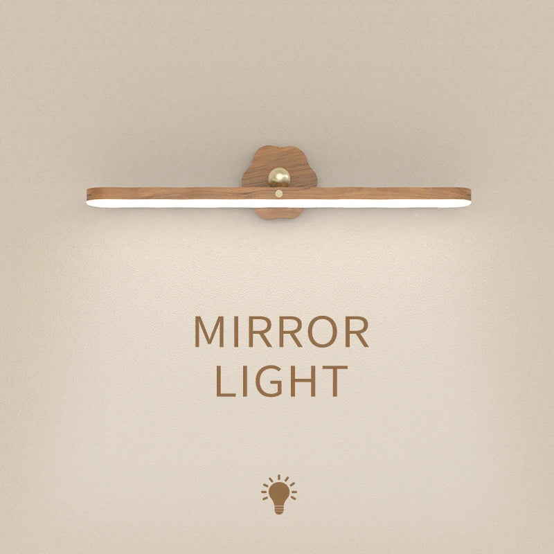 Wooden LED Night Light Mirror Front Fill Light: Portable Rechargeable Magnetic Wall Lamp for Bedroom - Bedside Lamp with Touch Switch