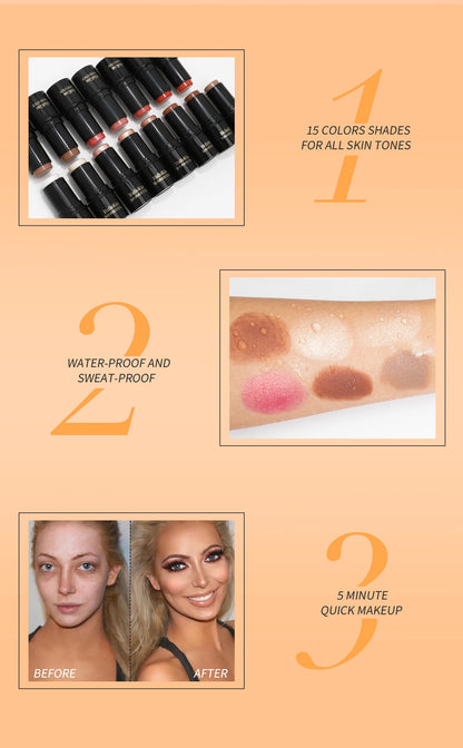 Face Brown Bronzer Contour Stick - Foundation Makeup Pen, Long-Lasting Smooth Contour, Shadow Blusher & Highlight Concealer Cosmetics