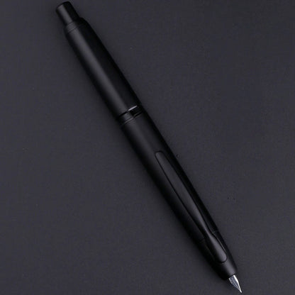 Majohn A1 Press Fountain Pen - Retractable EF Nib 0.4mm, Metal Matte Black Ink Pen with Converter, Ideal Student Gift