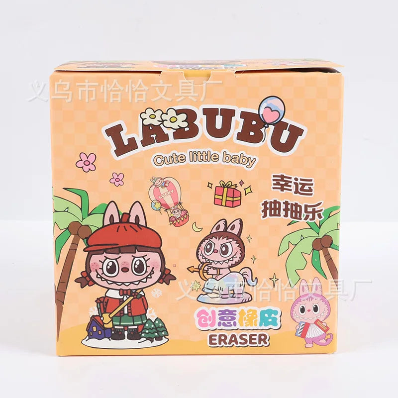 32PCS Labubu Eraser Blind Box – Anime Cartoon Figure Erasers for Kids’ School Supplies
