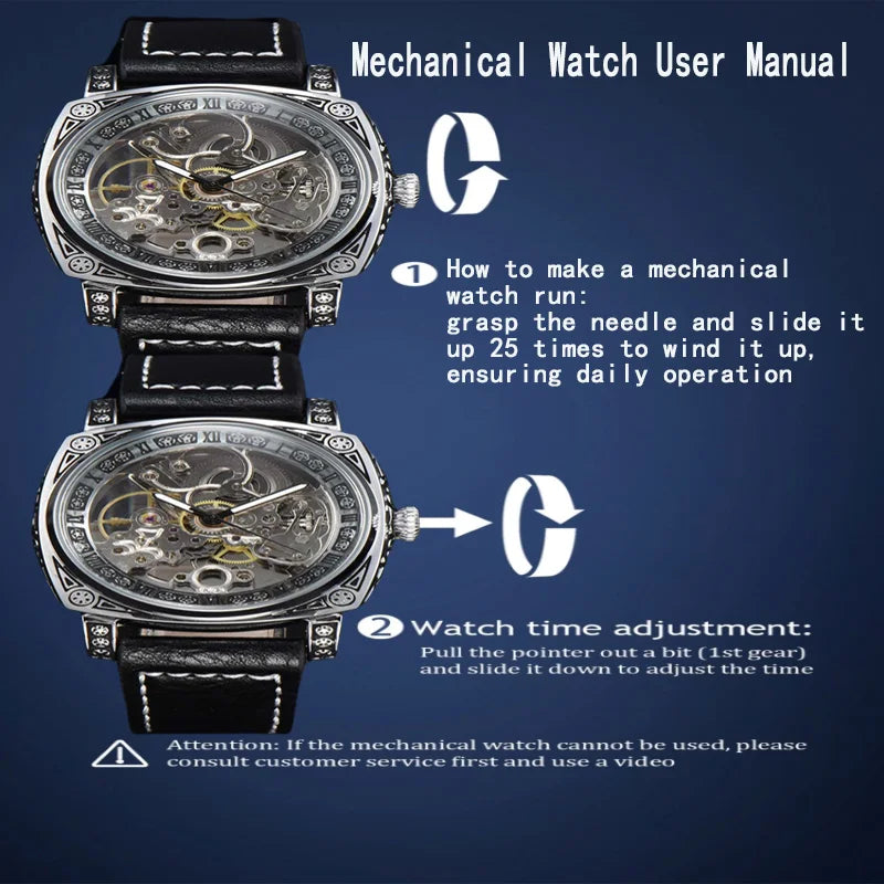 LONGLUX Automatic Mechanical Skeleton Watch – Retro Style Waterproof Leather Men’s Wristwatch, No Logo