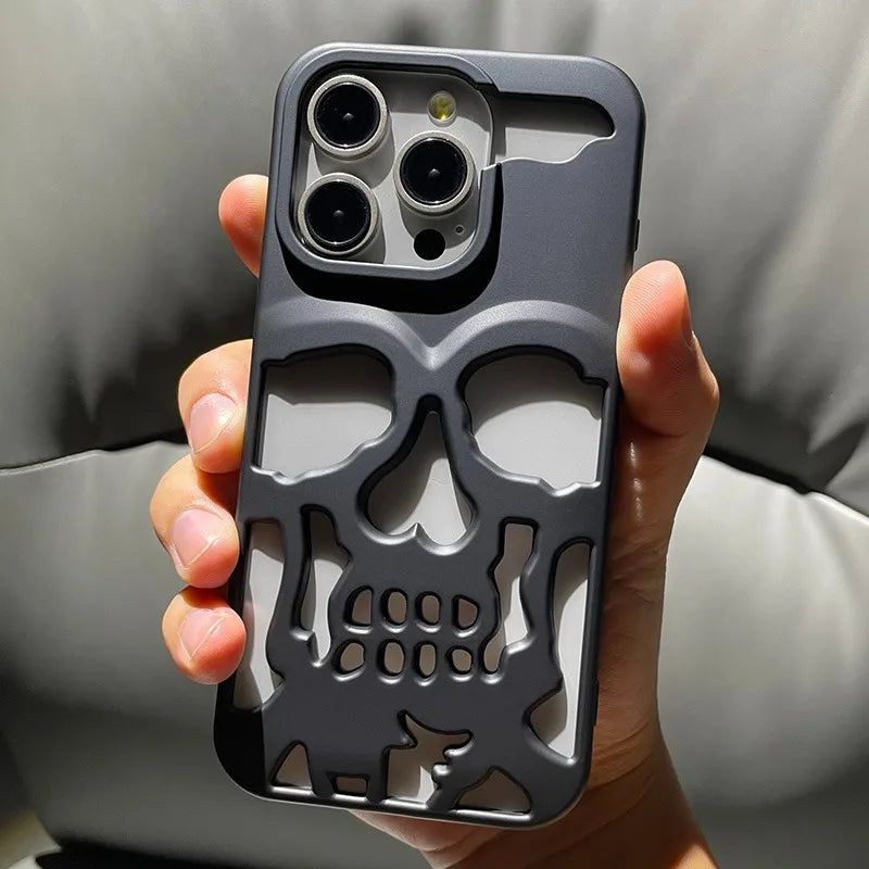 Cool Hollow Skull Ghostface Plating iPhone Case – Heat Dissipation Slim Cover for iPhone 14-17 Pro Max