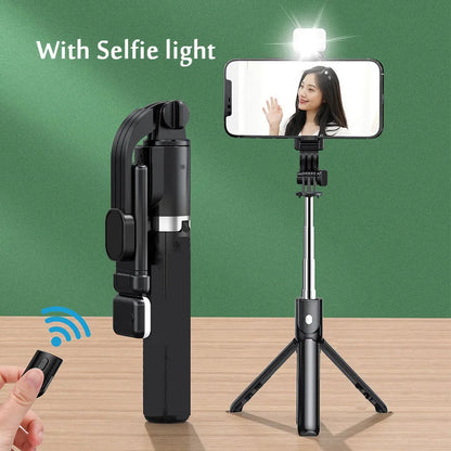 Portable Bluetooth Selfie Stick Tripod with Light & Remote | 103cm Retractable Phone Holder
