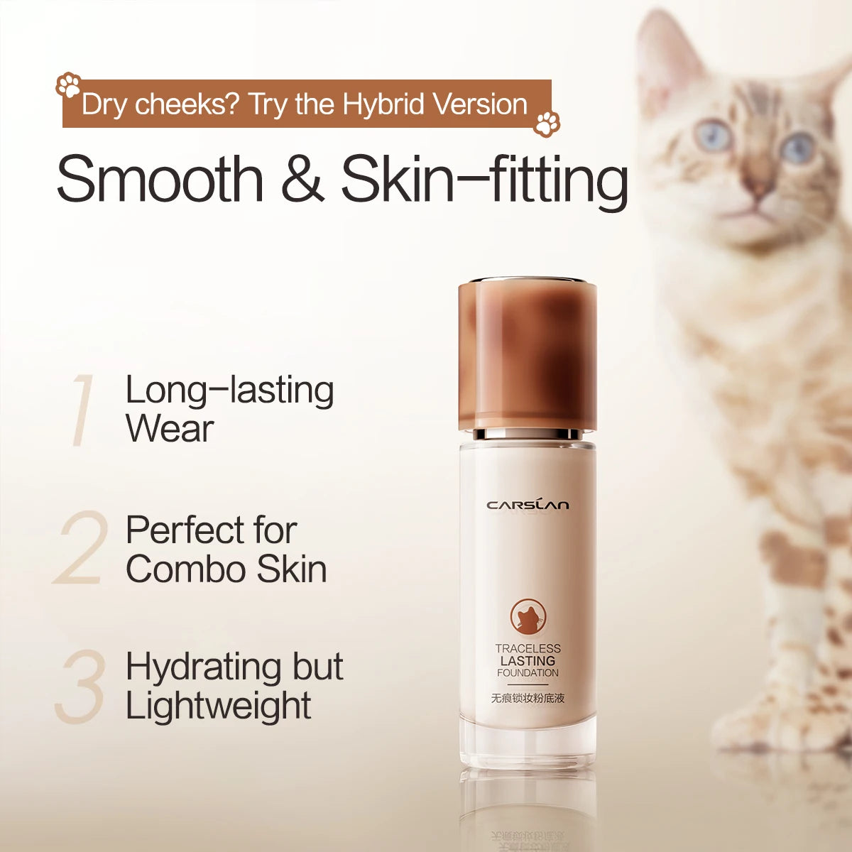 CARSLAN Long-Lasting Moisture Matte Liquid Foundation – Full Coverage Concealer, Whitening & Oil Control Face Base Makeup