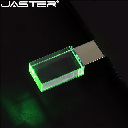 JASTER Rectangular Crystal USB Flash Drive - 16GB/32GB/64GB USB 2.0, Blue Green Red LED, Creative Colors, Free Logo on Bulk Orders (10+ PCS)