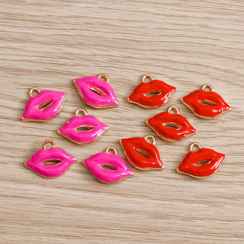 10PCS Cute Enamel Lips & Lipstick Charms – Pendants for Jewelry Making, Earrings, Necklaces & Bracelets DIY Crafts