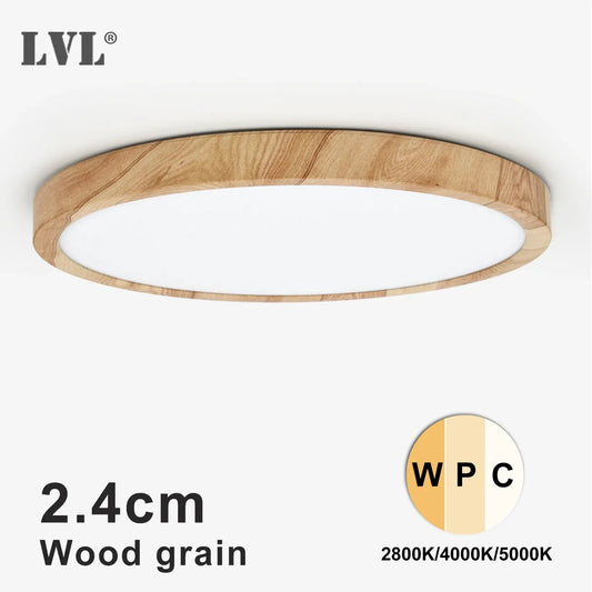 LVL LED Ceiling Light – 3-in-1 Wood Grain & White Round Flush Lamp for Kitchen, Bedroom & Bathroom