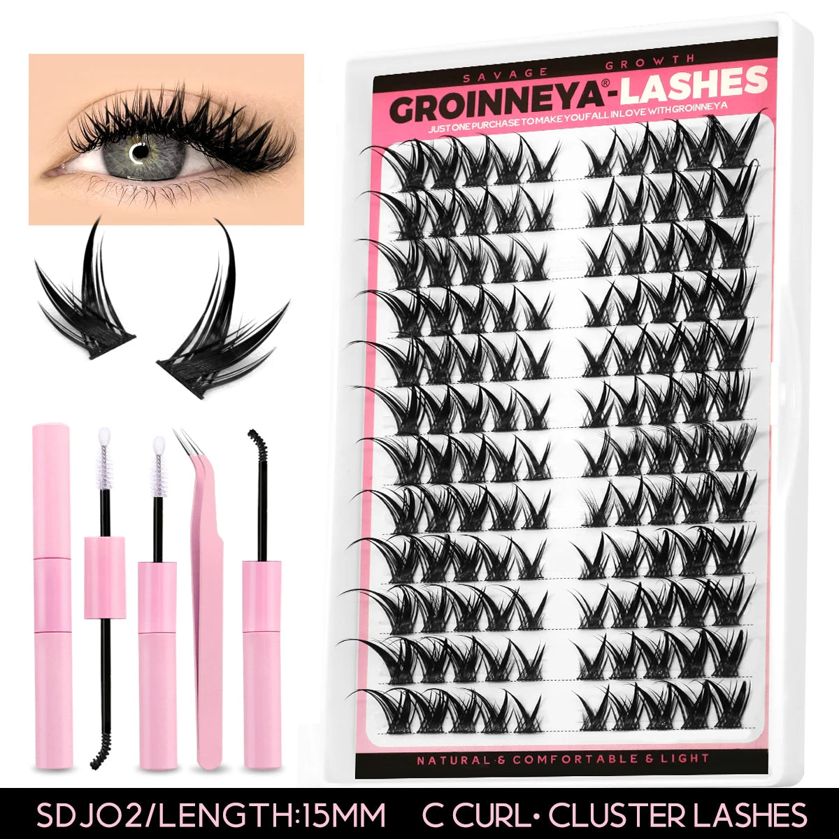 Lash Clusters Extension Kit – Fake Eyelashes Set with Lash Bond, Seal, and Applicator Tool for Makeup