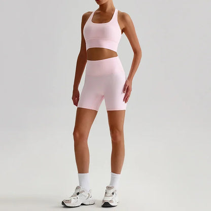 Women's Seamless Yoga Set — Quick-Dry Backless Bra & Booty-Lifting Shorts for Running, Gym & Fitness Workouts