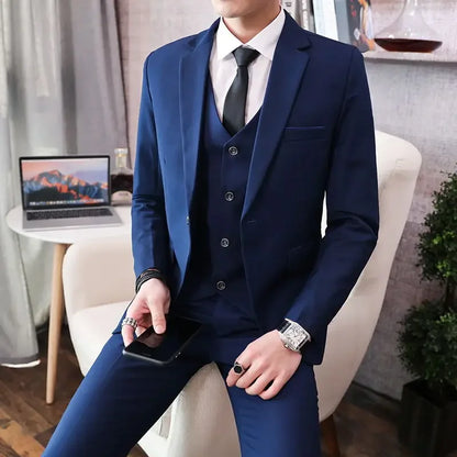 Men’s 3-Piece Suit 6XL — Blazer, Vest & Trousers, Italian Style Fashion Business Wedding Formal Gentleman Dress