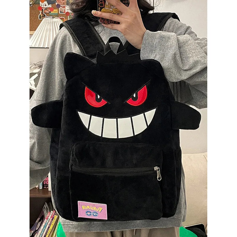 Pokemon Gengar & Pikachu Plush Backpack – Cute Kawaii Cartoon Bag, Large Storage for Anime Lovers & Couple Gifts