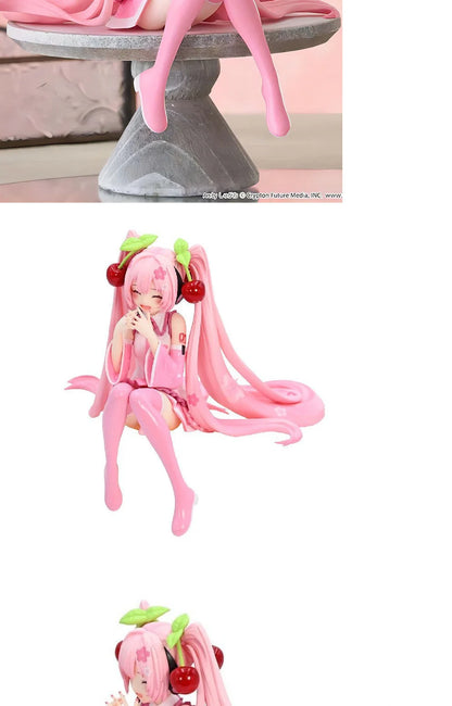 12cm Pink Hair Anime Figurine – Cute Sitting Pose TPR Model for Computer Case Decoration & Collectible Gifts