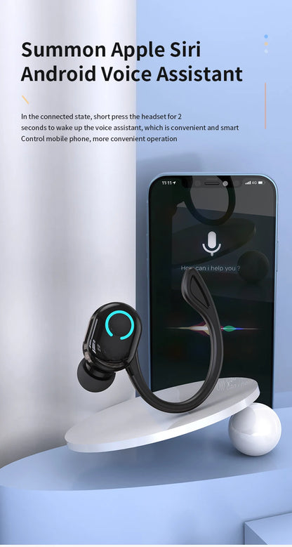 Wireless Bluetooth Earphones – HiFi Bass Ear-Hook Earbuds with HD Mic, Noise Cancelling, Waterproof Sports Gaming Headset