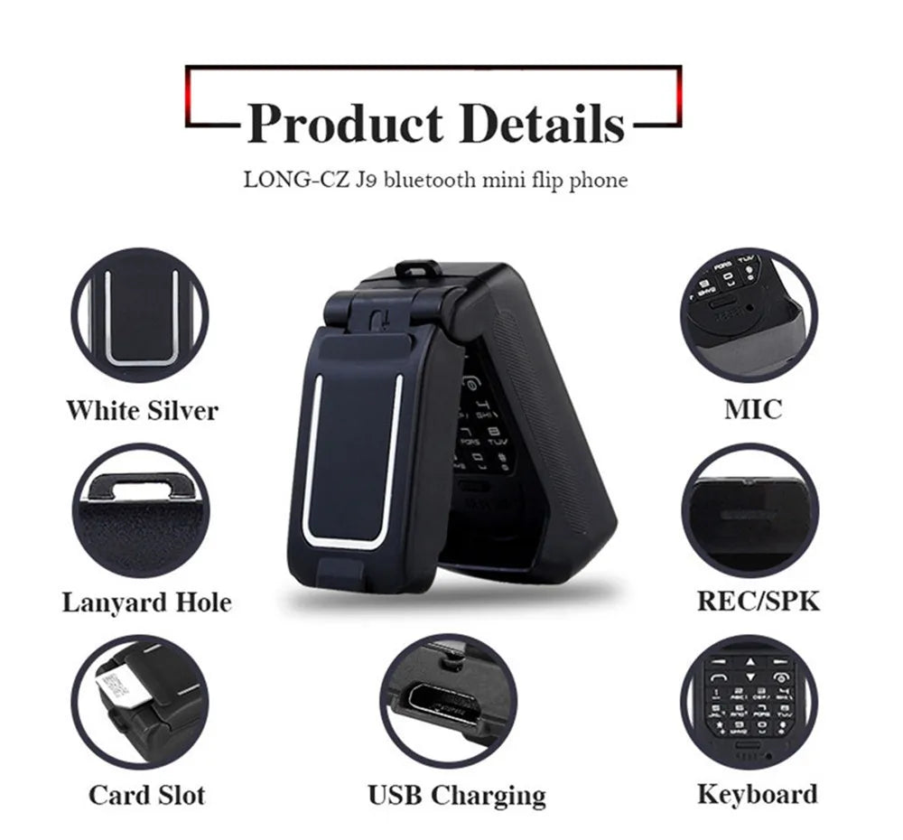 Mini Flip Mobile Phone for Kids – J9 Smallest Clamshell Phone with Bluetooth Dialer & Magic Voice Handsfree Earphone