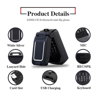 Mini Flip Mobile Phone for Kids – J9 Smallest Clamshell Phone with Bluetooth Dialer & Magic Voice Handsfree Earphone