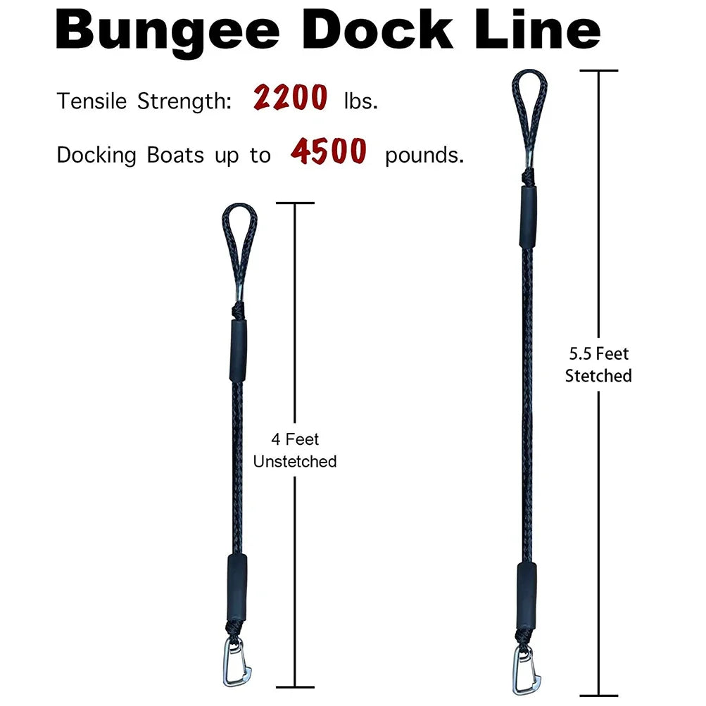 Boat Bungee Dock Lines — Kayak, Jet Ski & Power Boat Mooring Rope Accessories