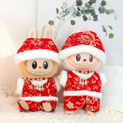 Labubu 1st & 2nd Generation Antique Hanfu Outfit Clothes with Vinyl Pendant for New Year's & Spring Festival