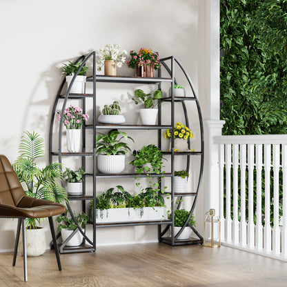 Large 5-Tier Metal and Wood Plant Stand – Flower Display Shelf and Living Room Bookshelf