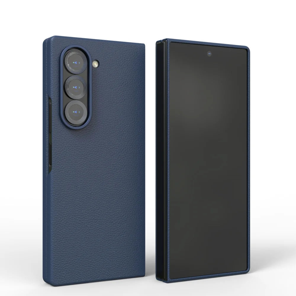 Luxury Leather Shockproof Phone Case for Samsung Galaxy Z Fold 6 – Skin-Friendly Solid Color Full Cover